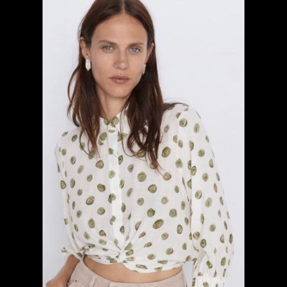 Zara Tops Zara Ivory Green Polka Dot Crop Top Poshmark
